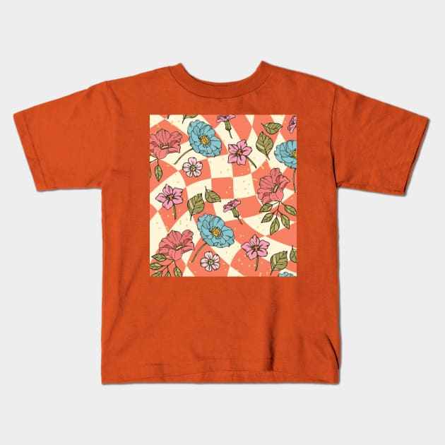 Terracotta Vintage Flowers Kids T-Shirt by edmproject